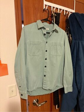 Men's Lightweight Sage Green Shirt Jacket - Casual Button-Up